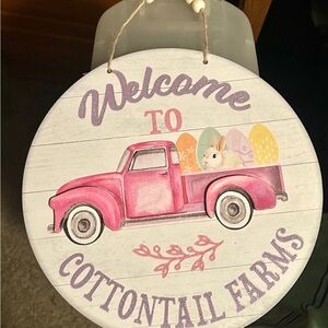 Welcome to Cottontail Farms Sign with Pink Truck